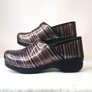 Dansko Multicolor Striped Patent Leather Clogs